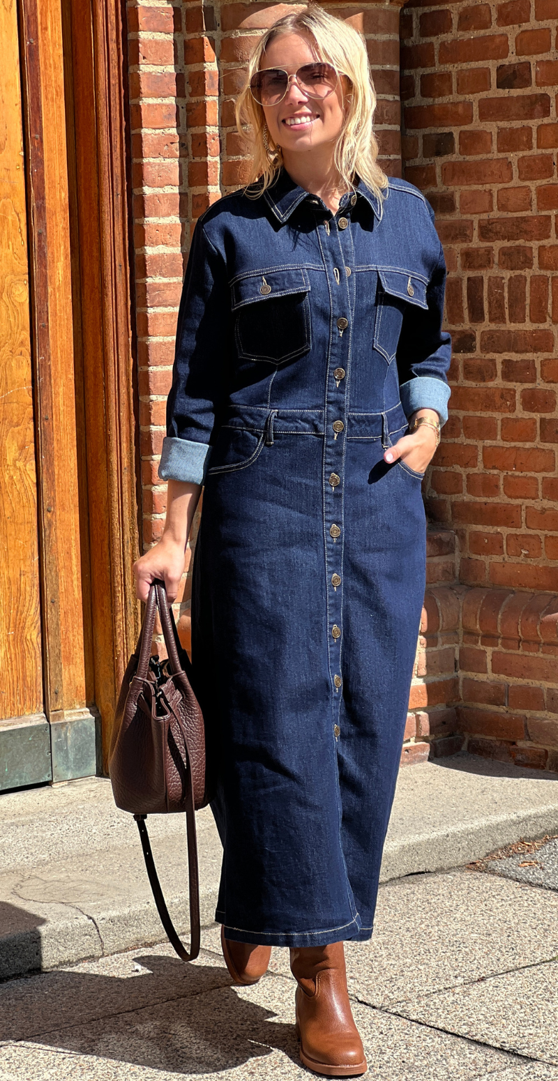 Sara lang denim kjole med knapper Freequent