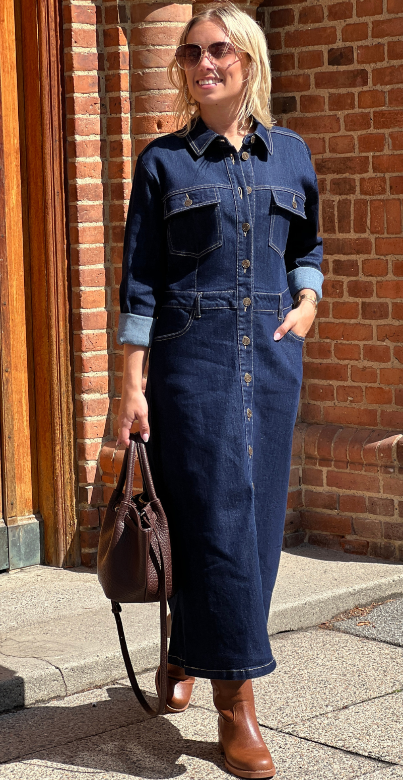 Sara lang denim kjole med knapper Freequent