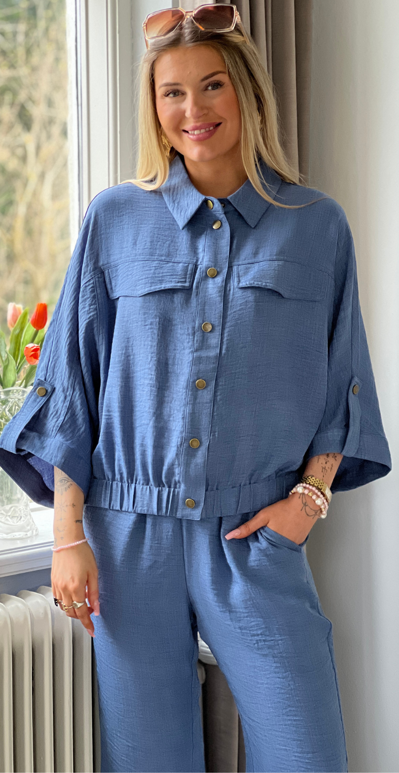 Charissa jakke med elastikkant blå LikeLondon