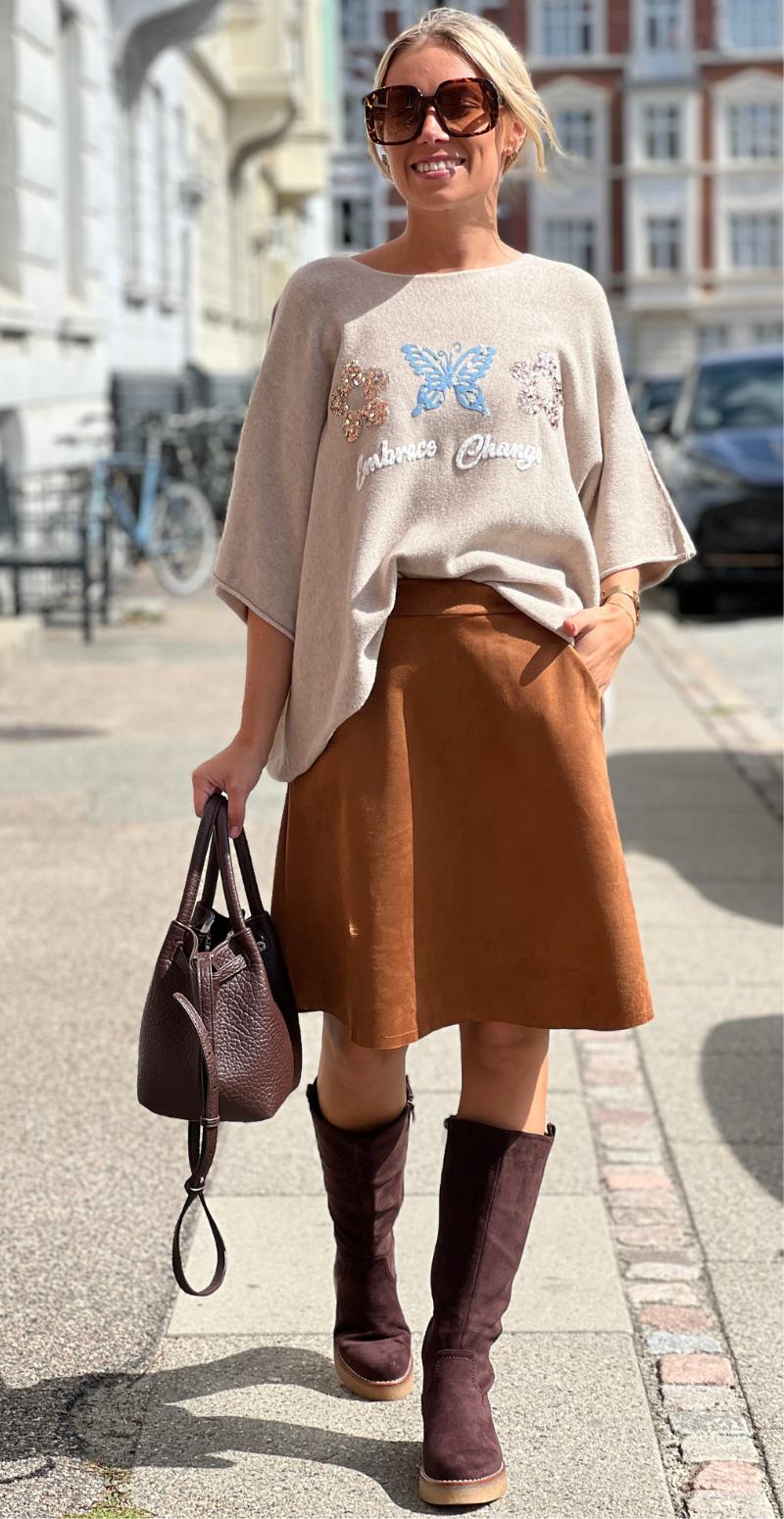 Lonnie strik med 3/4 ærmer og pailletter beige LikeLondon