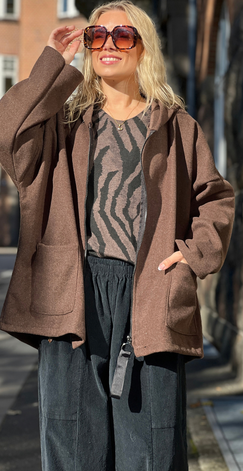 Alice fleece jakke med hætte brun LikeLondon
