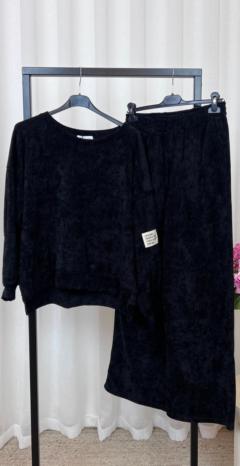 Nette sweat sæt i velour sort LikeLondon