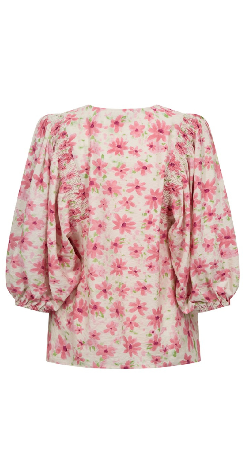 Jovi bluse med pufærmer og blomstermønster moonbeam w. sweet lilac Freequent