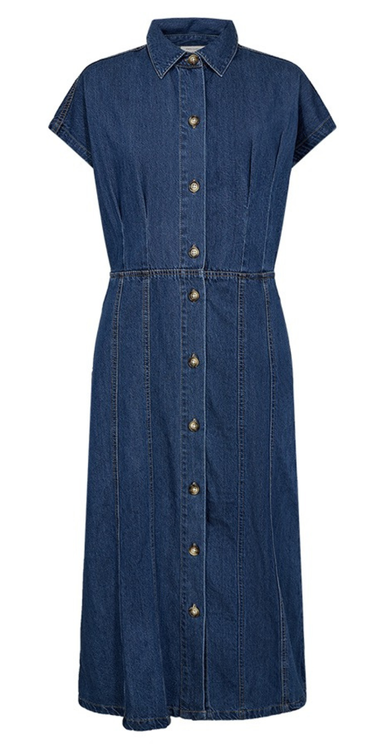 Alia gennemknappet kjole med lommer medium blue denim Freequent