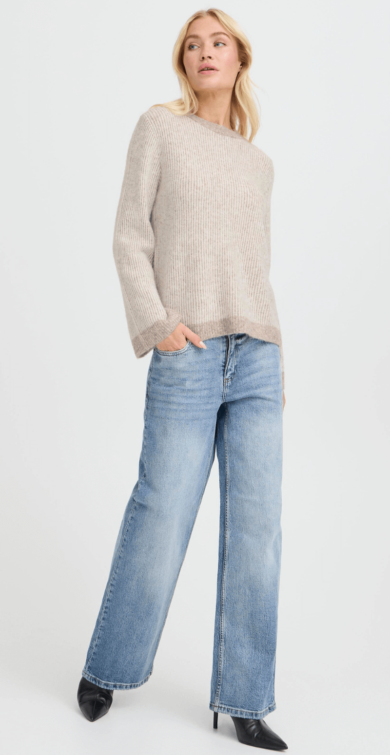 Minna jumper med striber walnut mix