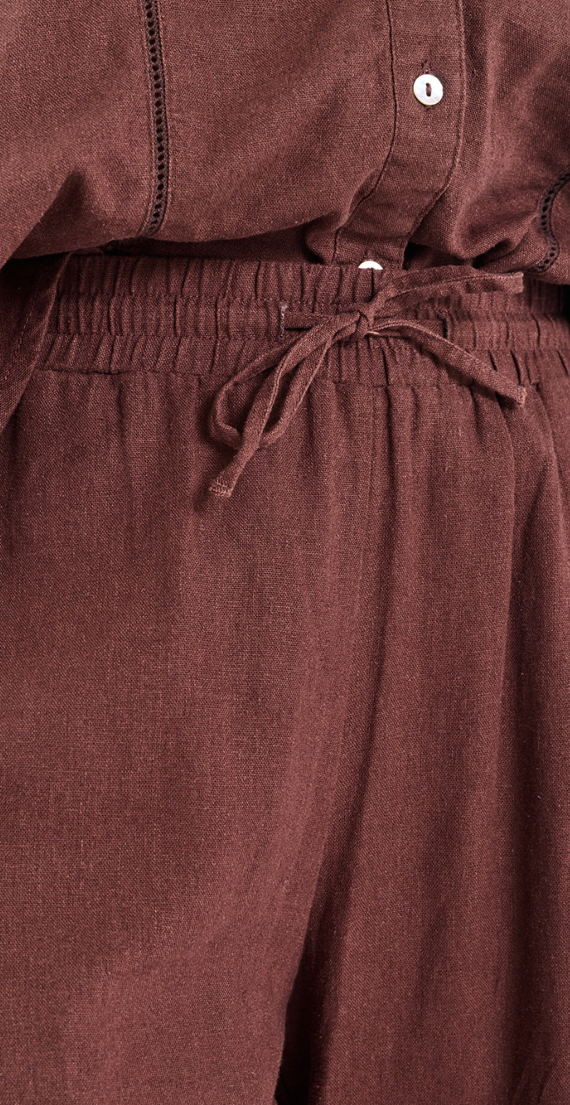 Laluna hørbukser med bindebånd og hulmønster på benet coffee bean Freequent