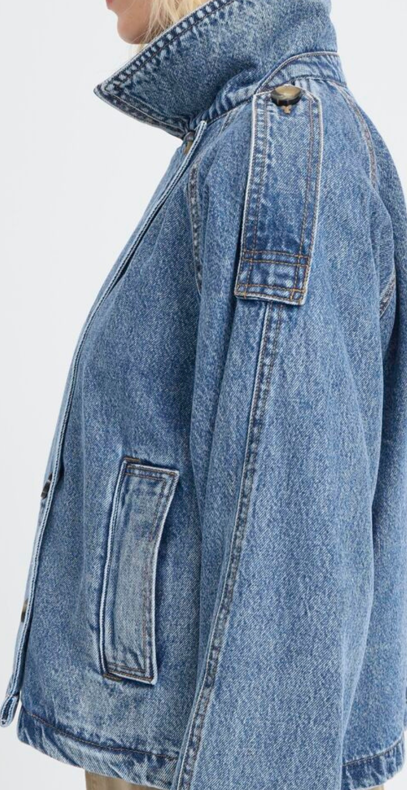 Citan denim jakke med knapper og lommer mid blue denim b.young