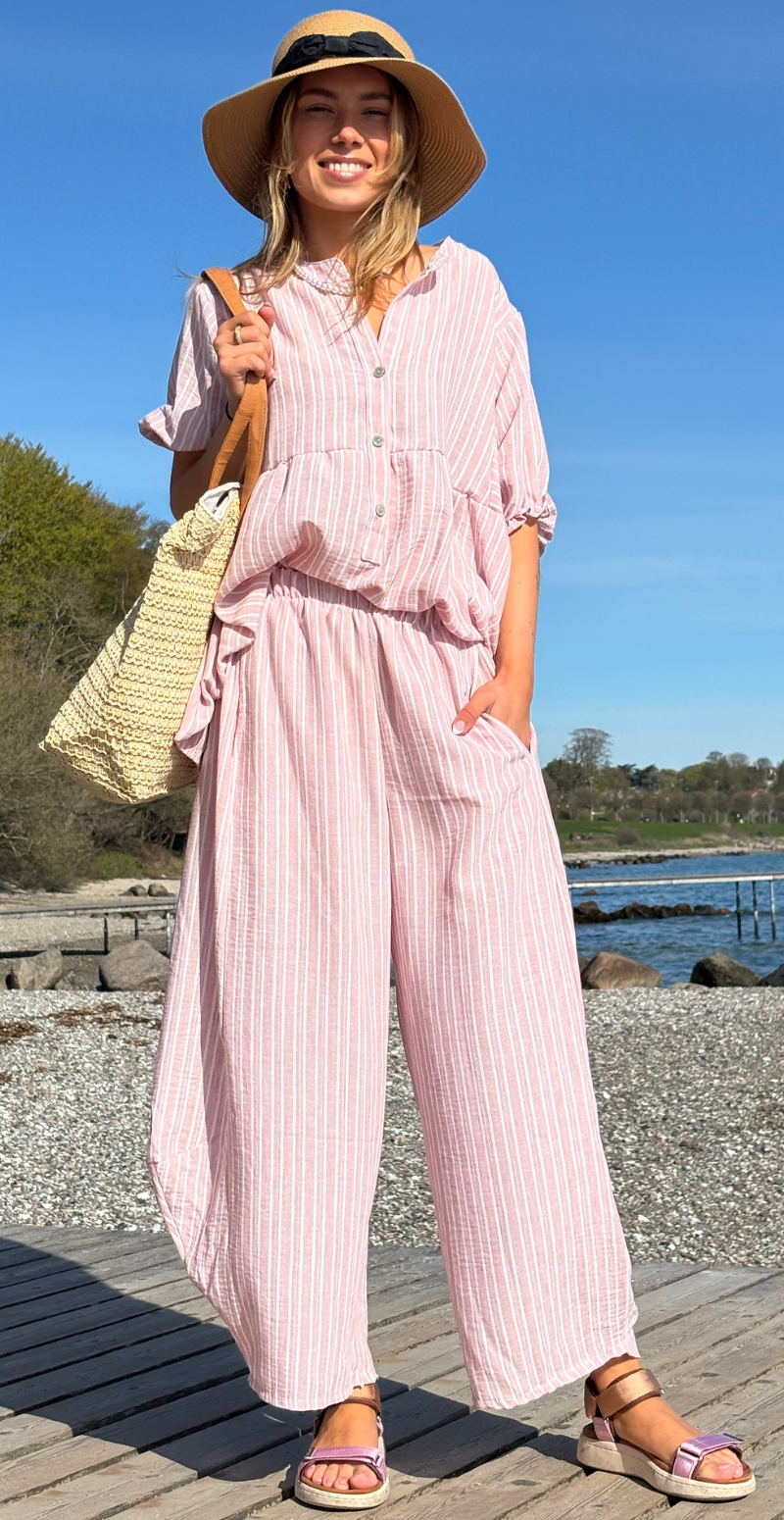 Merle stribet bukser med balloneffekt rosa LikeLondon