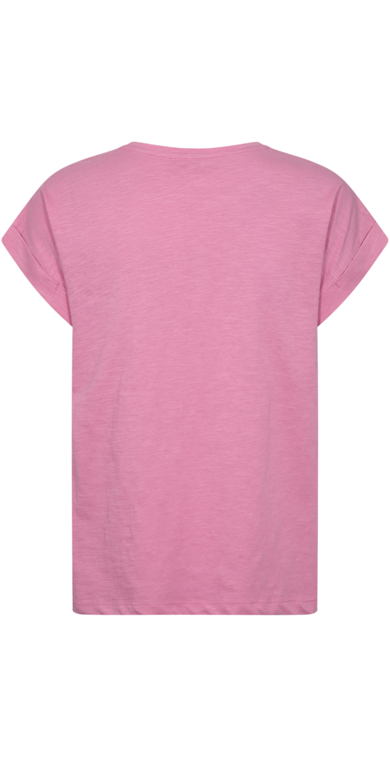 Viva T-shirt med v-hals og lomme fuchsia pink