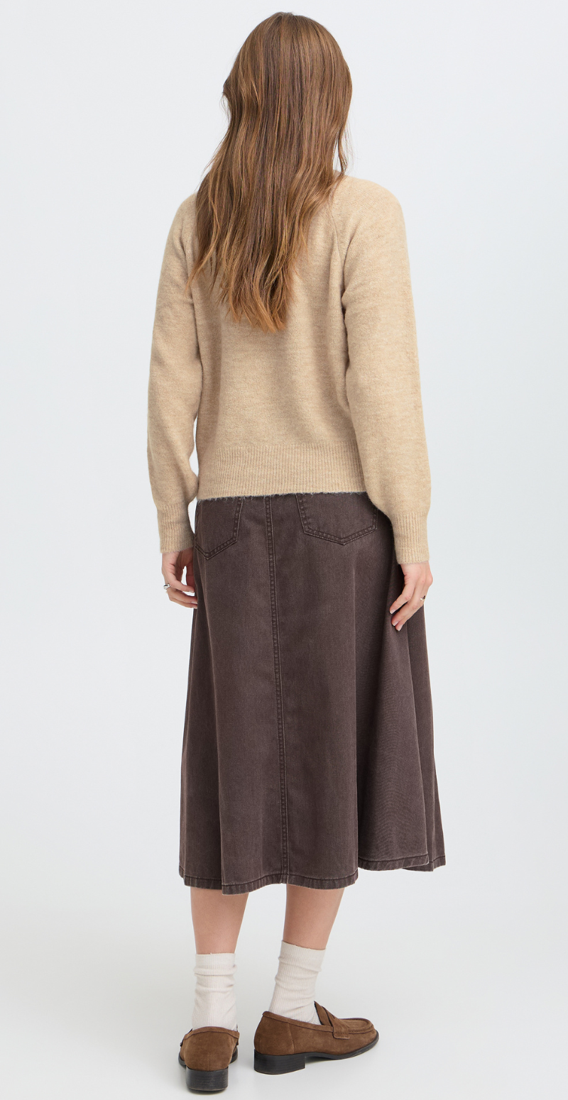 Monna strikbluse med rullekrave humus melange B.young