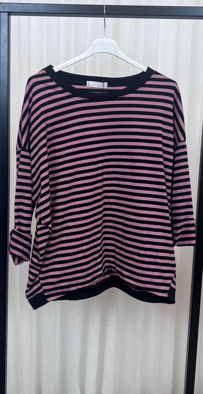 Zenia bluse med lange ærmer og striber antique pink/sort LikeLondon