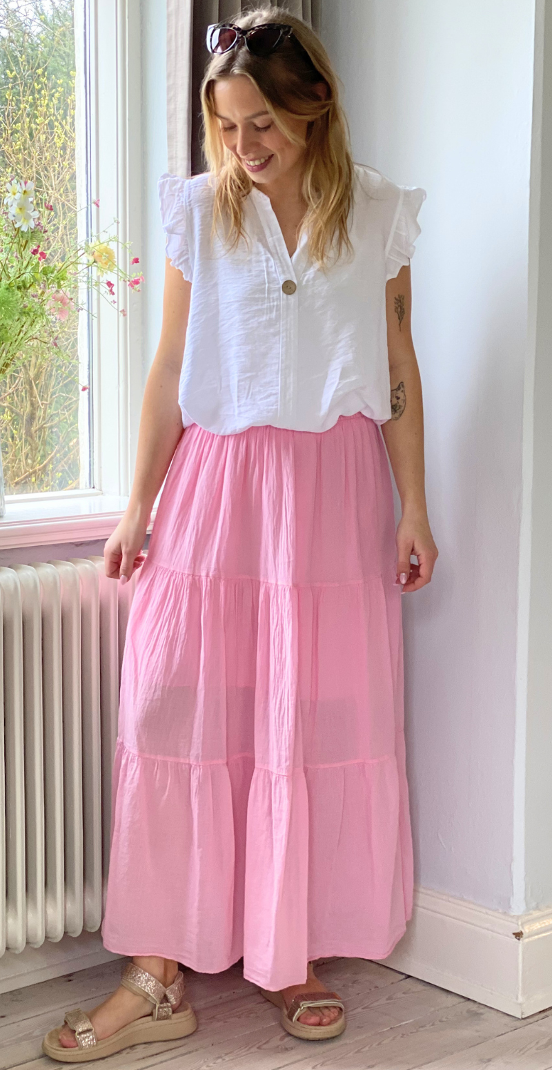 Gigi lang nederdel med peplum pink LikeLondon