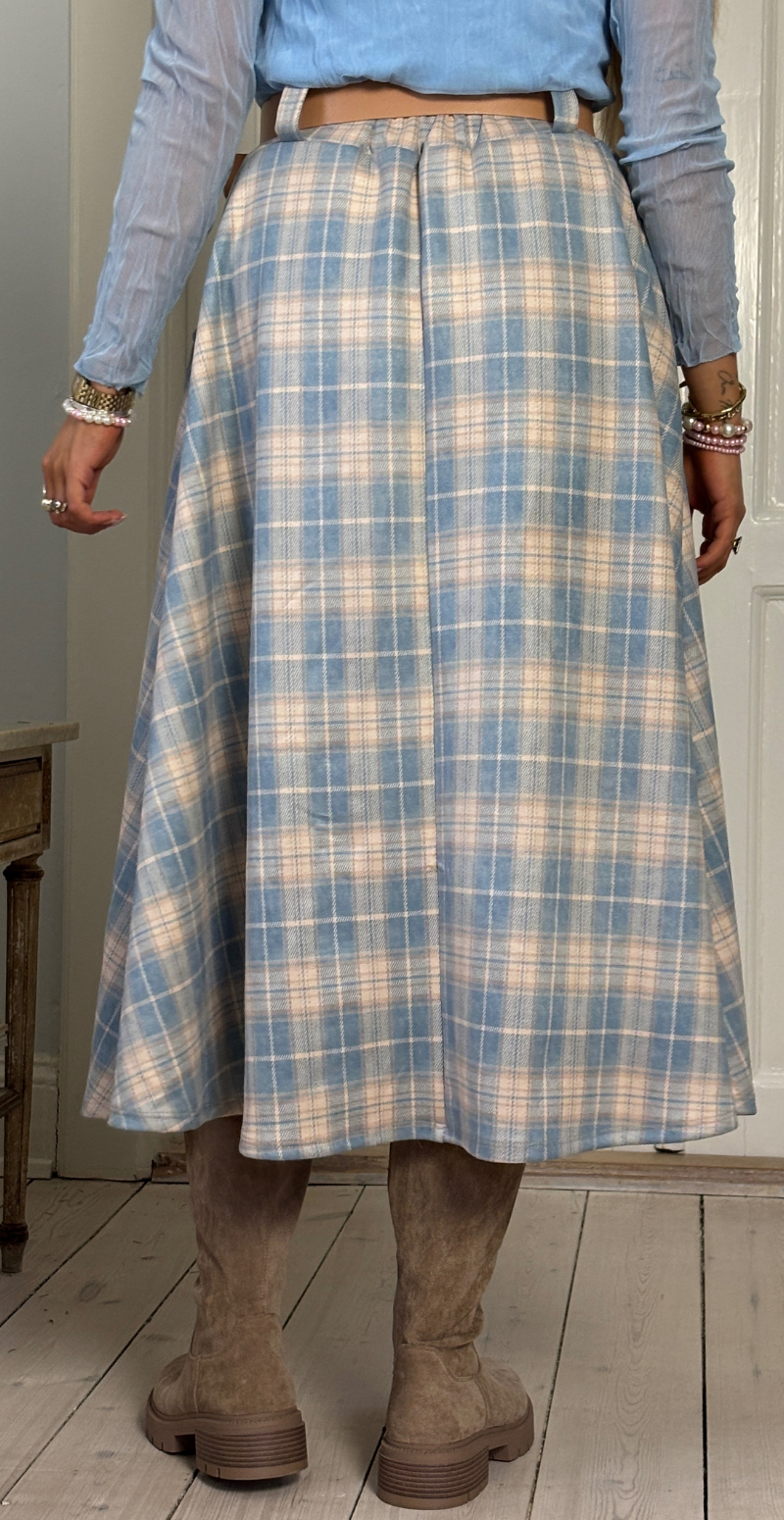 Forudbestil uge 6 Zelda ternet nederdel med bælte og lommer lysblå LikeLondon