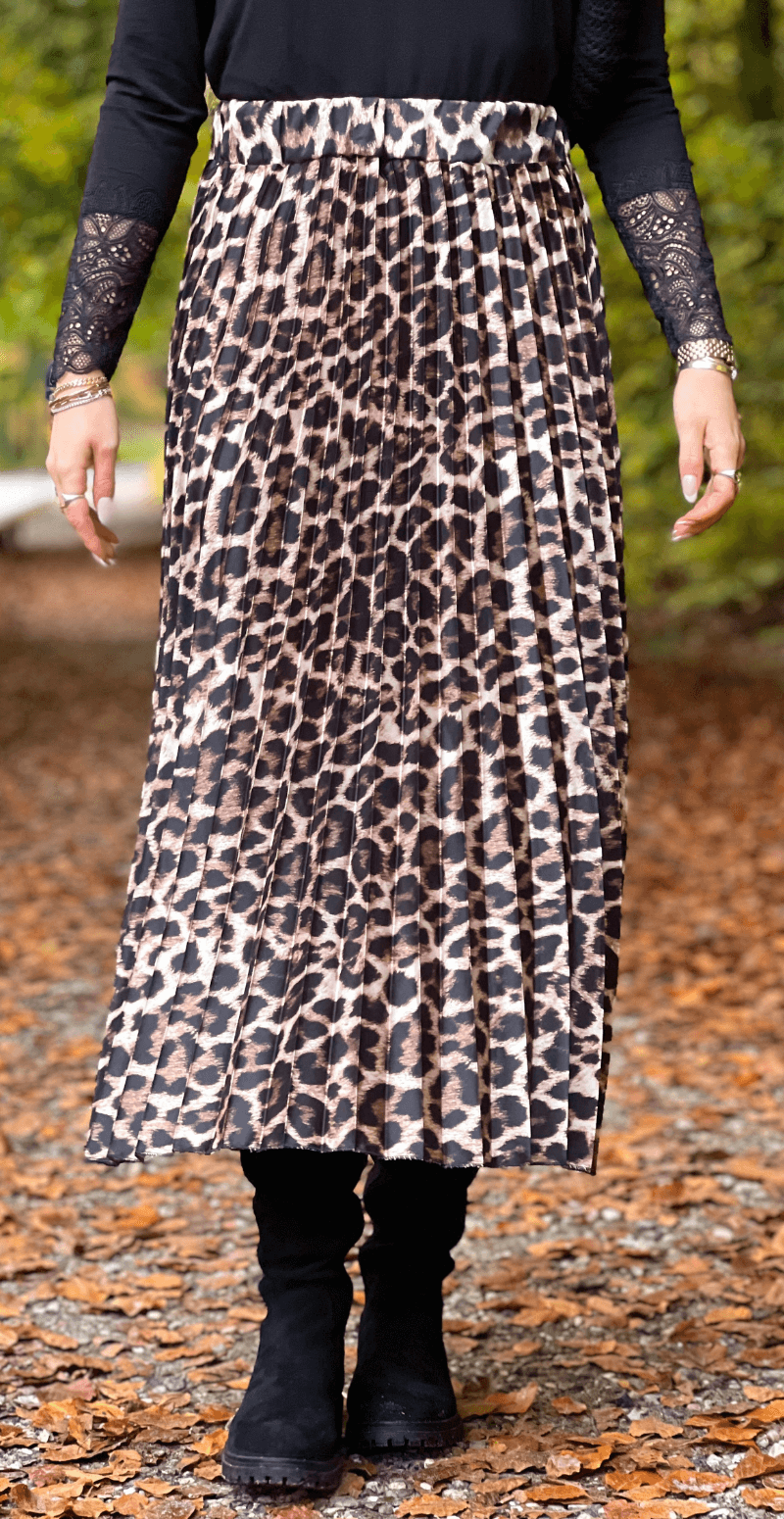 Camma plisseret satin nederdel leopard LikeLondon