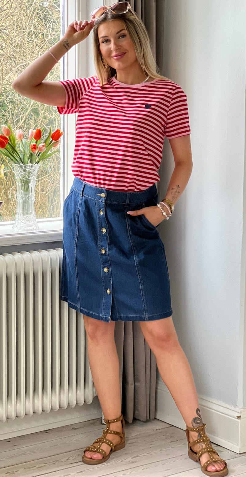 Alia nederdel med lommer medium blue denim Freequent