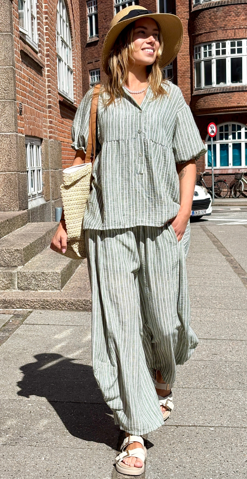 Merle stribet bukser med balloneffekt khaki LikeLondon