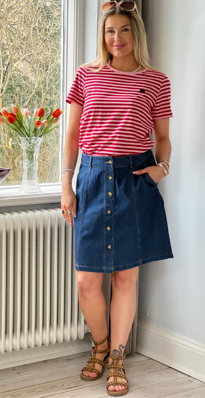 Alia nederdel med lommer medium blue denim Freequent