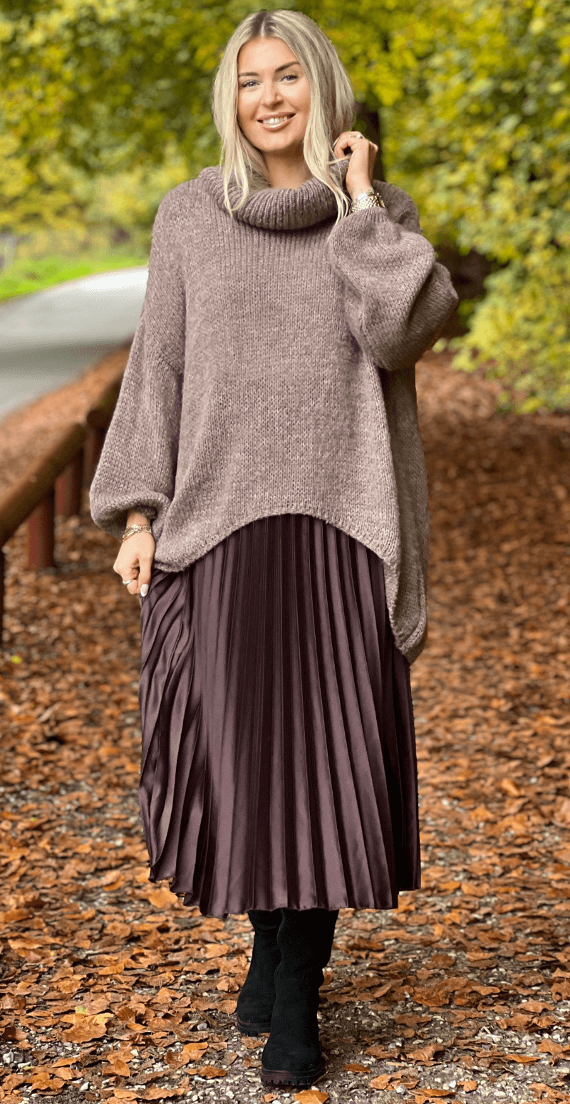 Camma plisseret satin nederdel brun LikeLondon