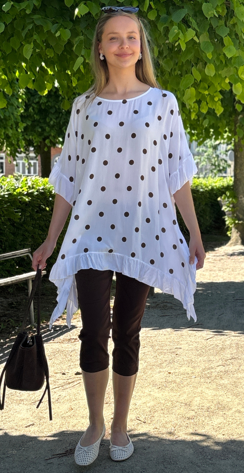 Sigrid bluse med vidde og prikker hvid LikeLondon