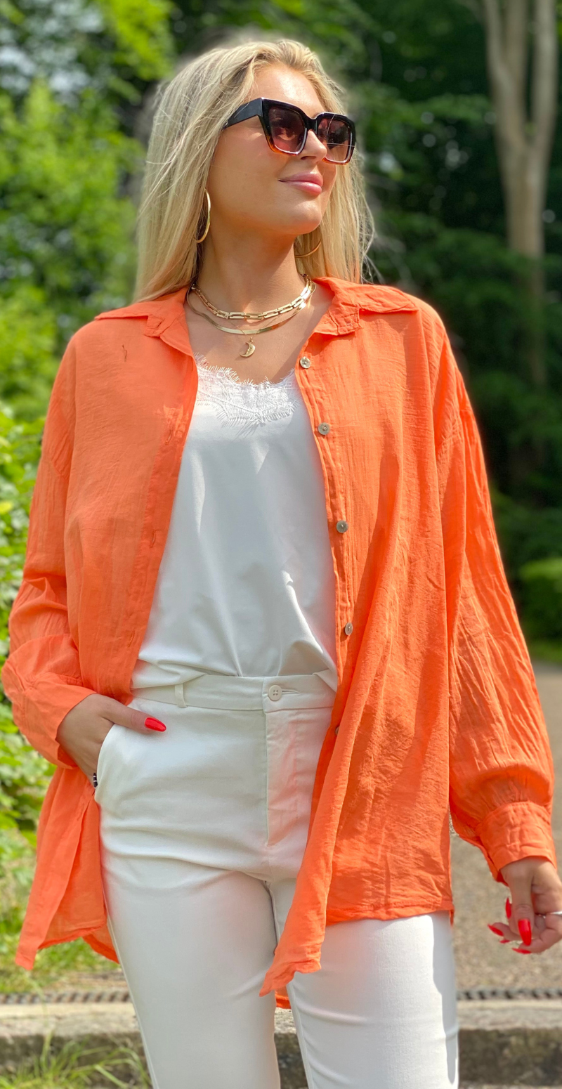Bernadotte skjorte med perlemors knapper orange LikeLondon