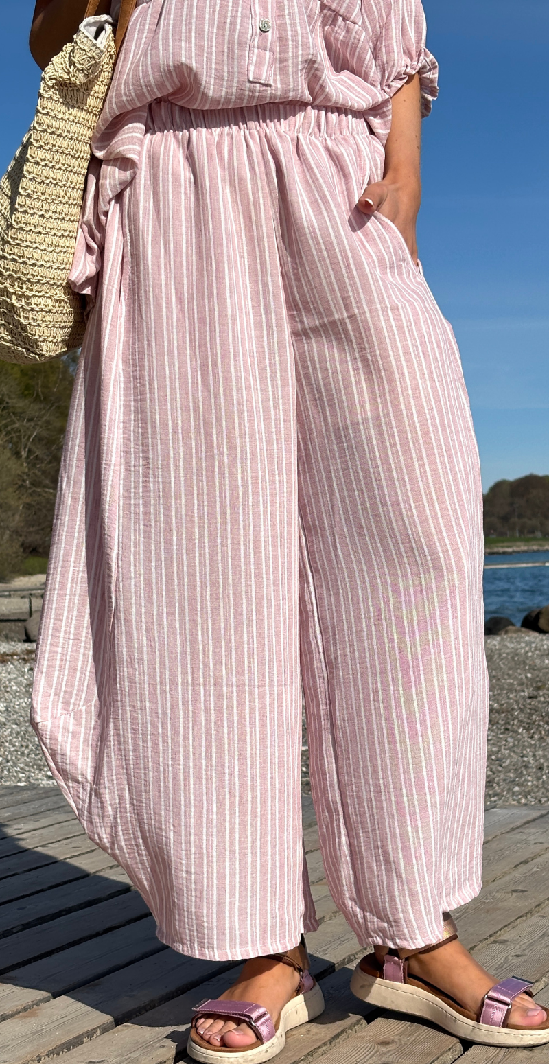 Merle stribet bukser med balloneffekt rosa LikeLondon