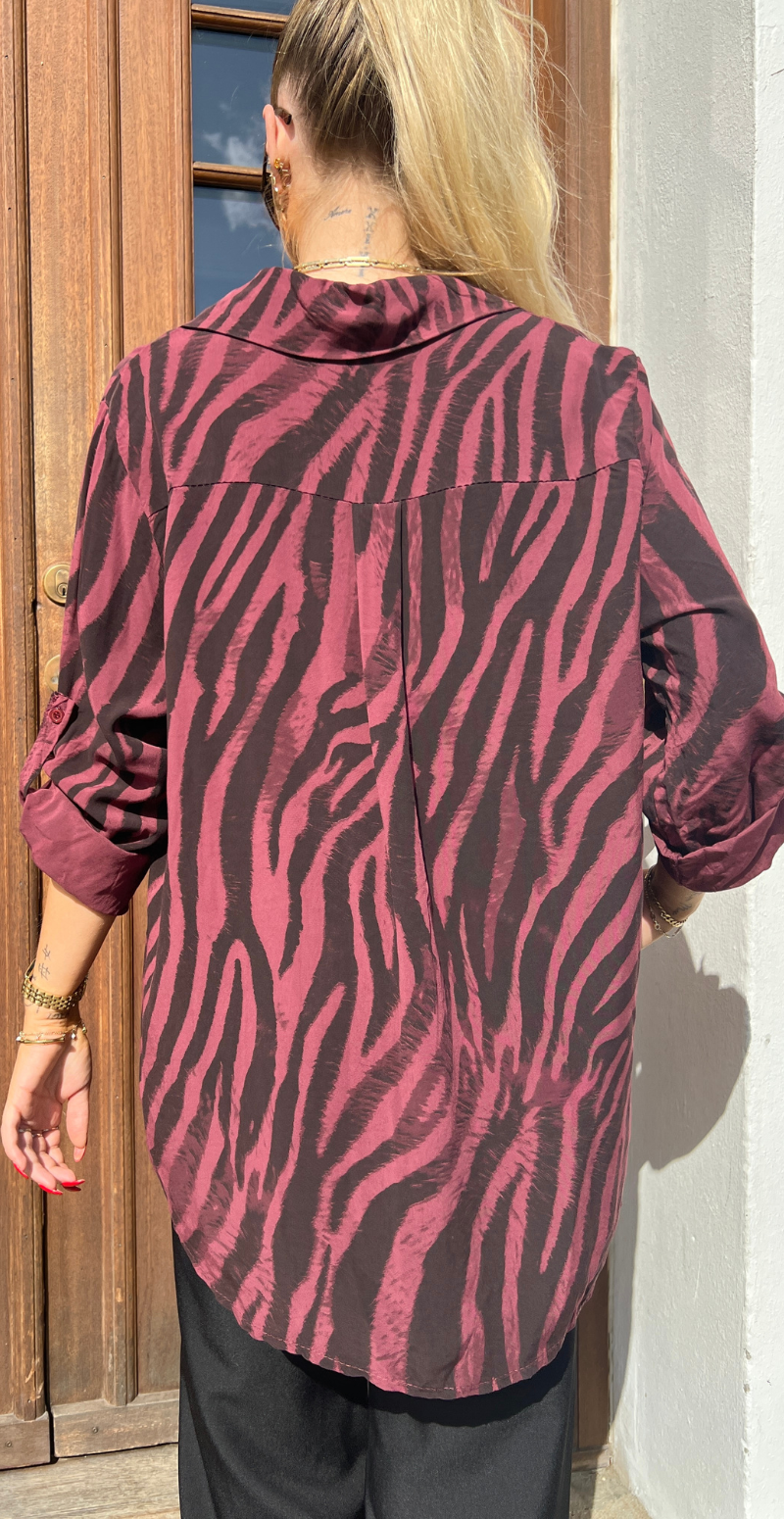 Melissa skjortebluse med zebraprint bordeaux LikeLondon
