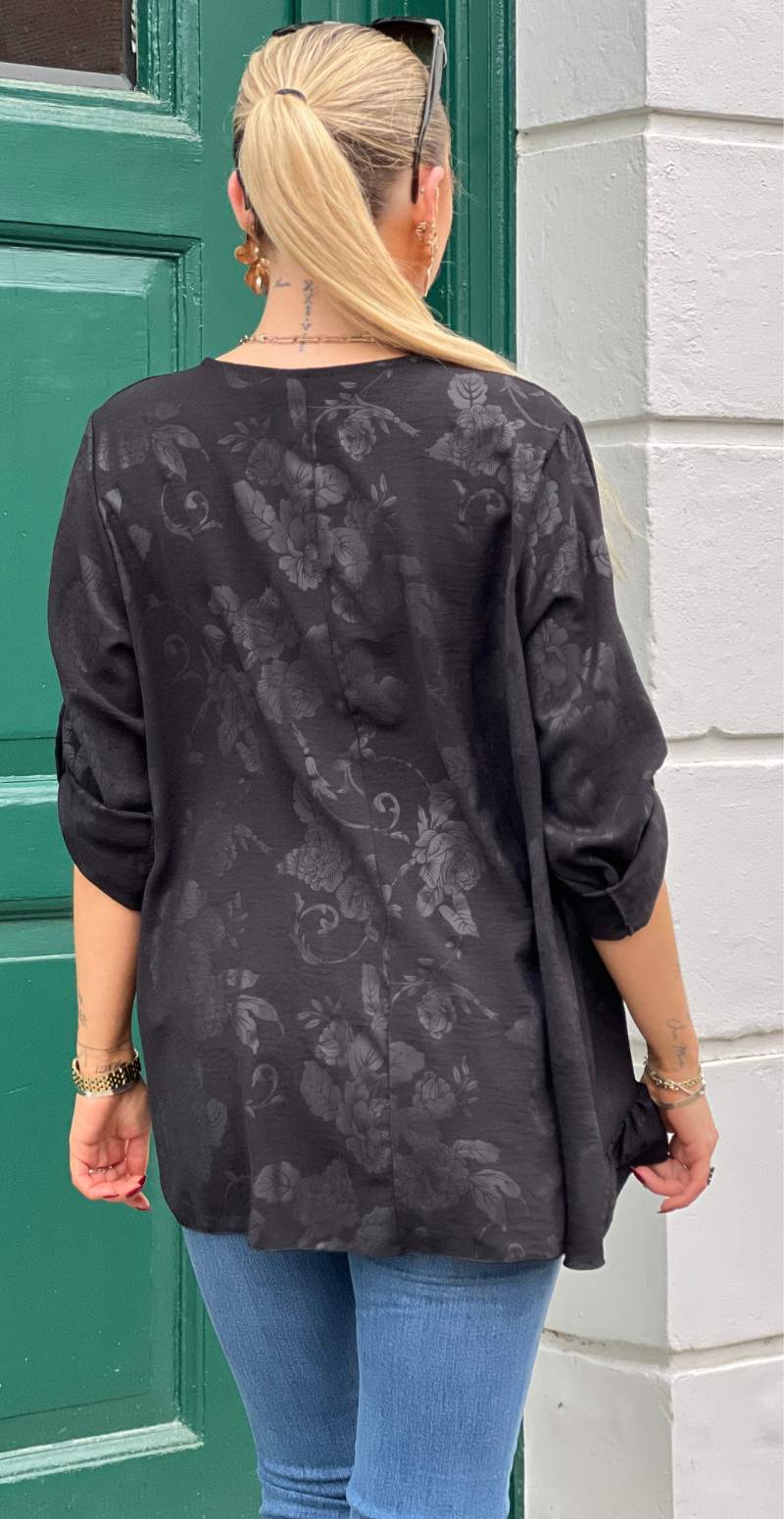 Amanda bluse med peplum og blomsterprint sort LikeLondon