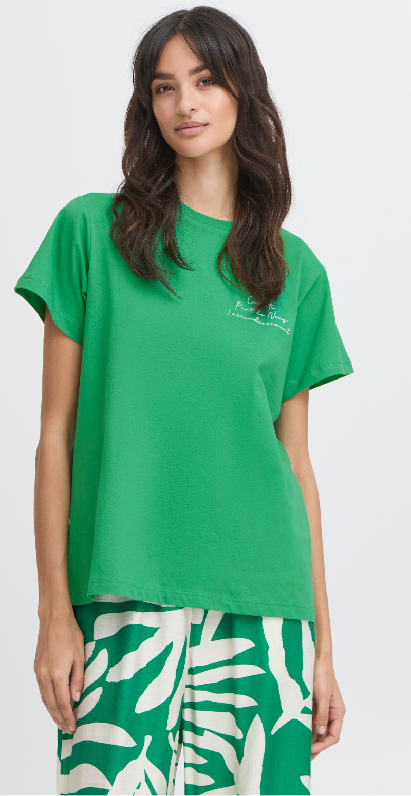 Seleste bluse med rund hals og tekst jelly bean B.young