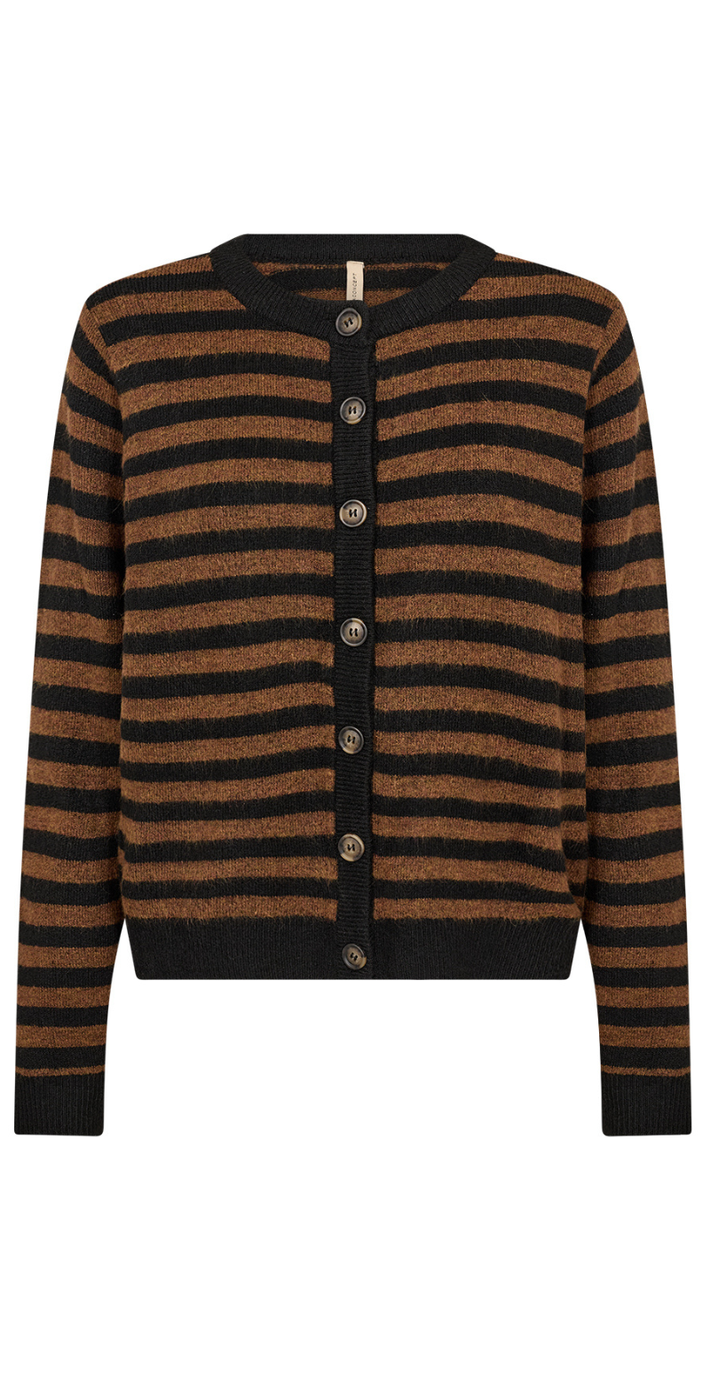 Orlean cardigan med striber sort/brun Soyaconcept