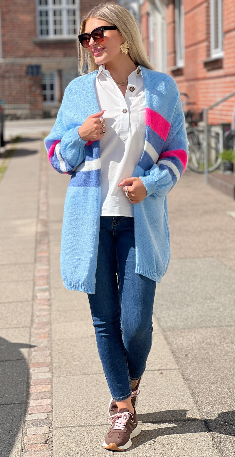 Regitze cardigan med striber lysblå LikeLondon