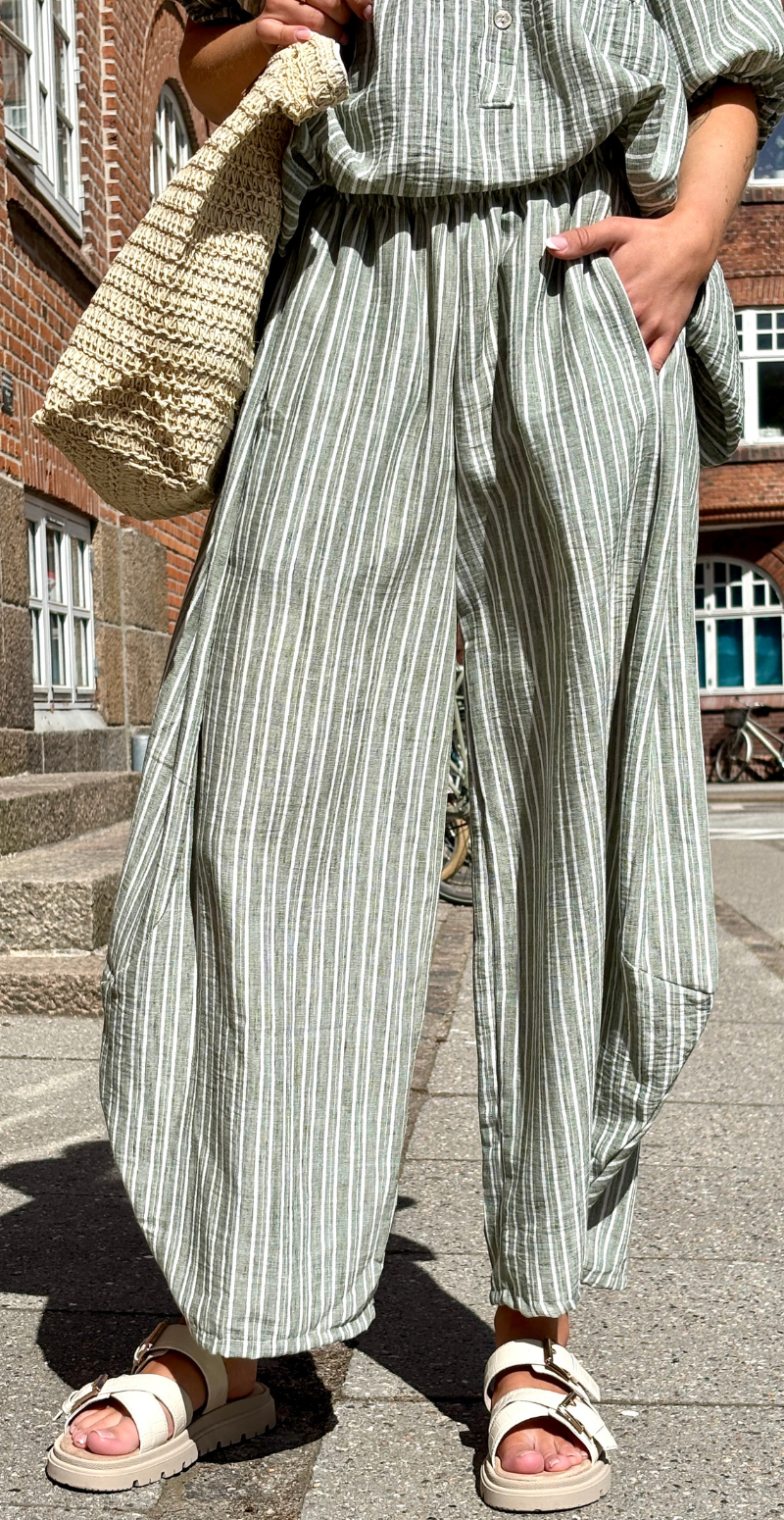 Merle stribet bukser med balloneffekt khaki LikeLondon