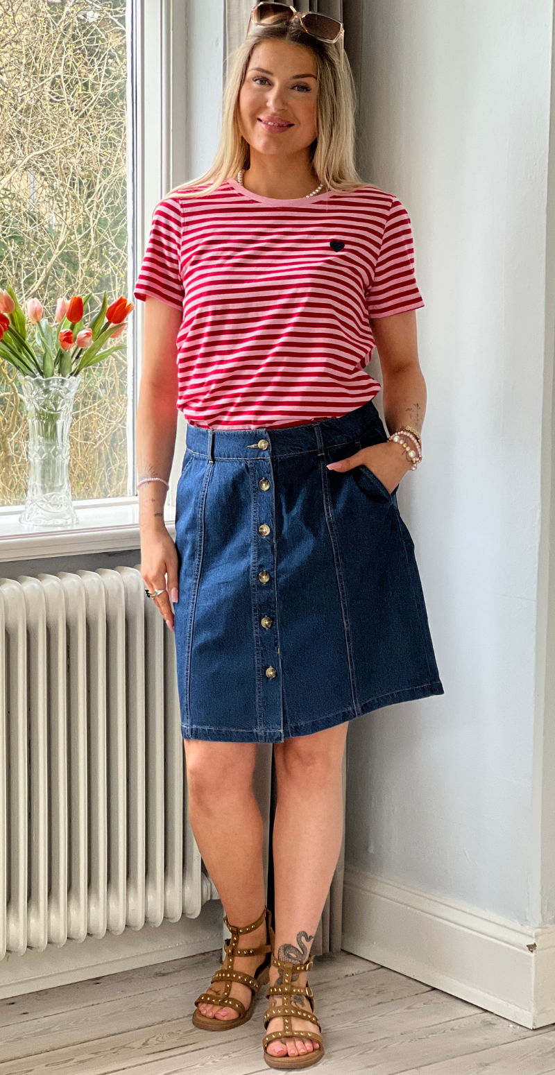 Alia nederdel med lommer medium blue denim Freequent