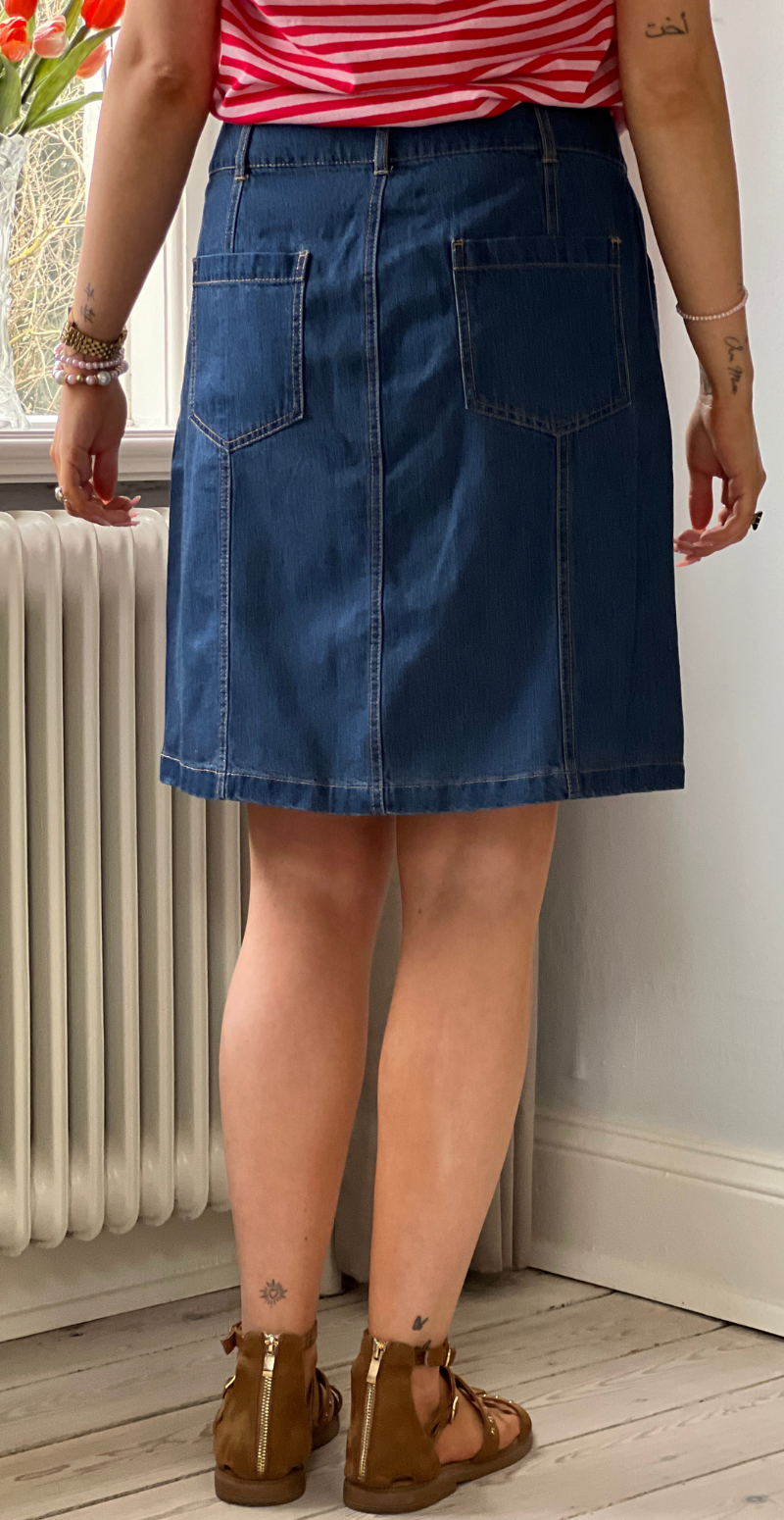 Alia nederdel med lommer medium blue denim Freequent