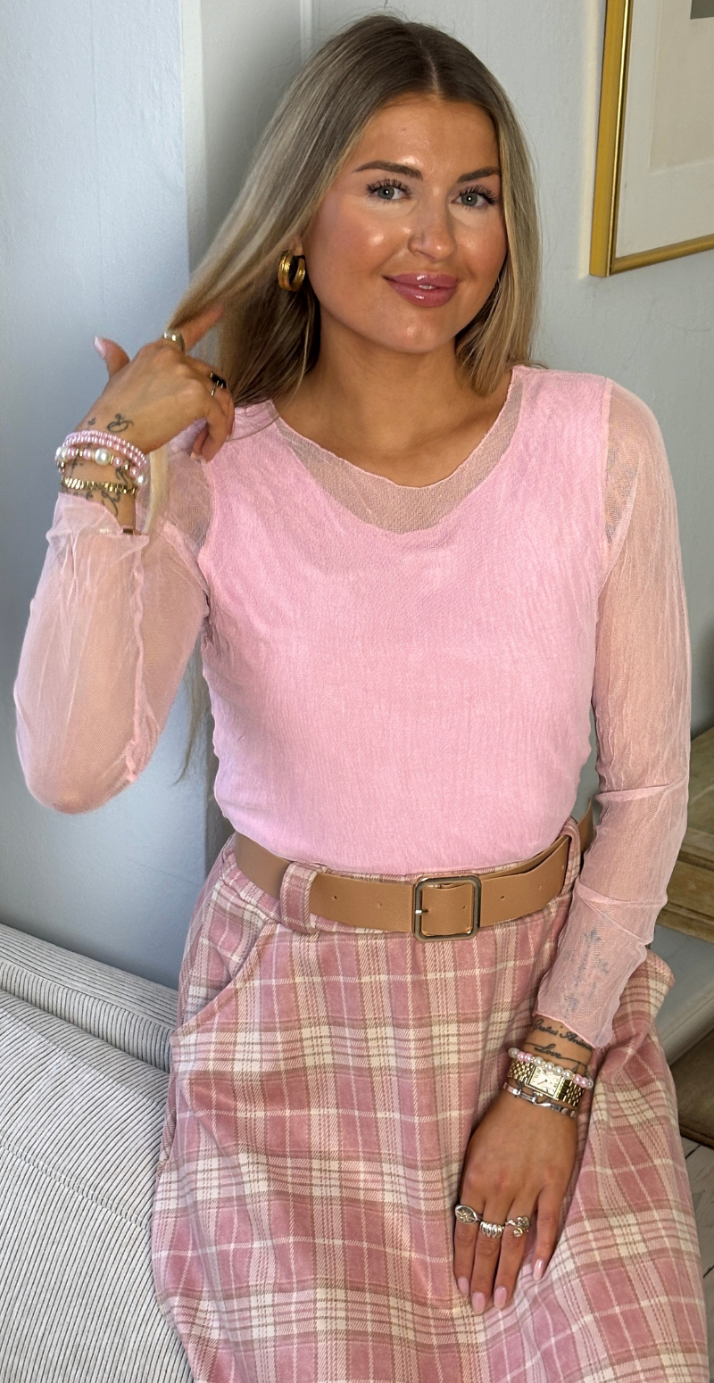 Leona mesh bluse med krøllet effekt rosa LikeLondon