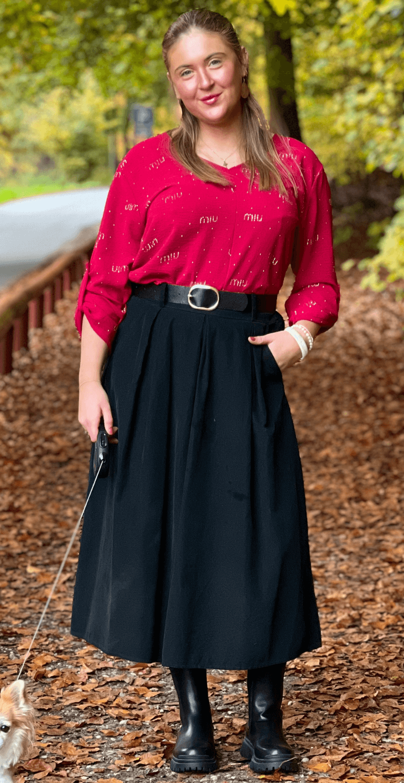 Baily fløjlsnederdel med lommer og bælte sort LikeLondon