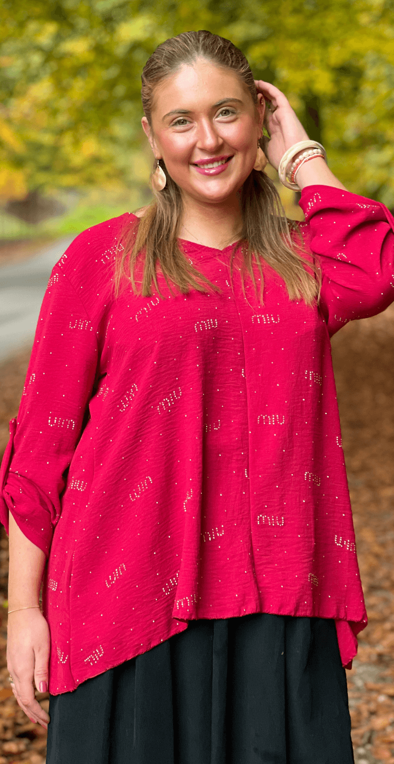 Florina bluse med V-hals og similisten rød LikeLondon