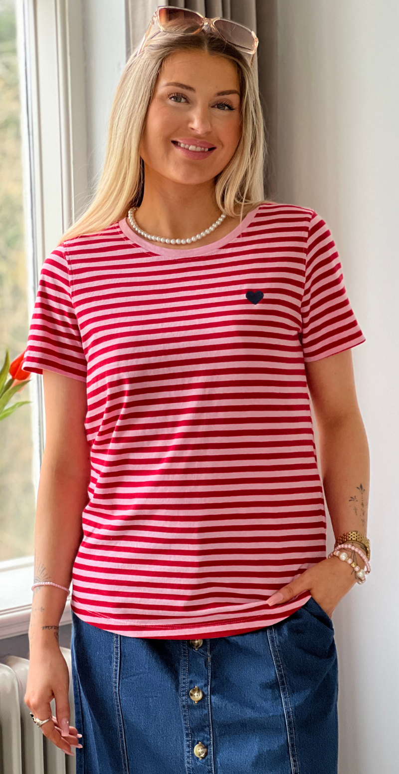 Mian bluse med striber sweet lilac w. true red Freequent