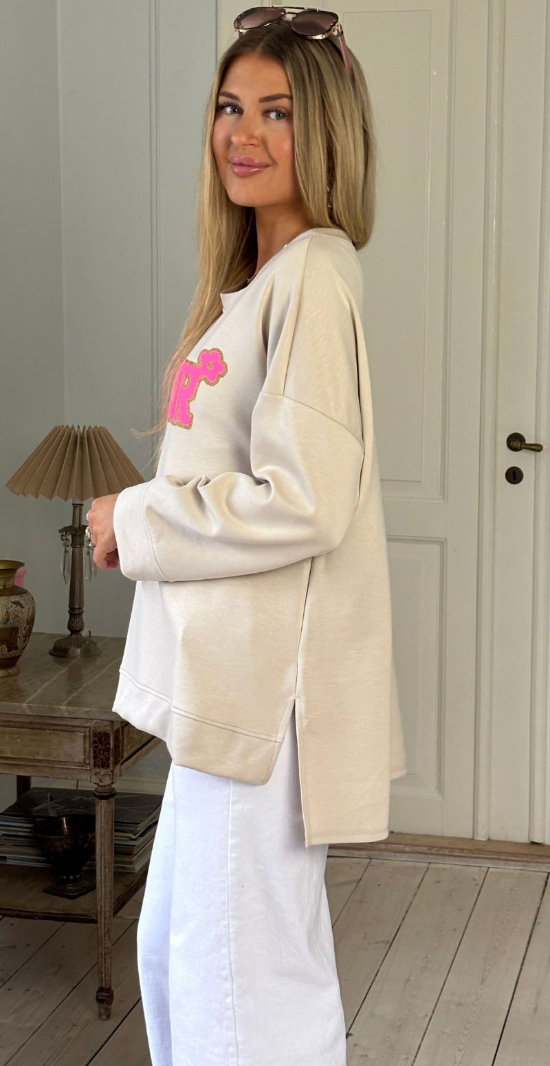 Allie sweatshirt med rund hals og "Amour" beige LikeLondon