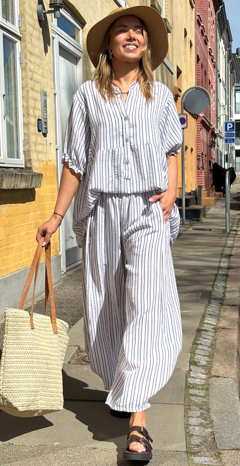 Merle stribet bukser med balloneffekt hvid LikeLondon