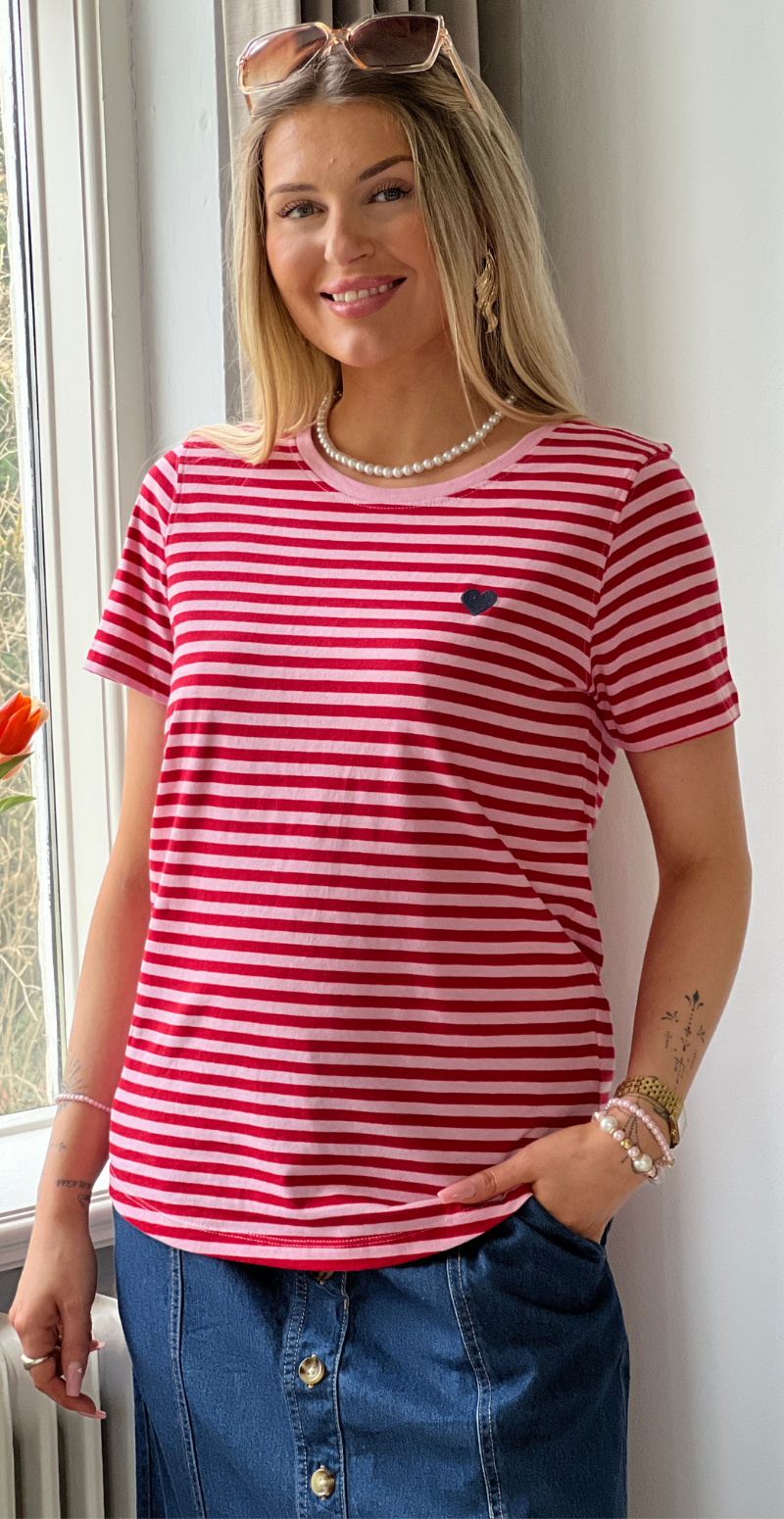 Mian bluse med striber sweet lilac w. true red Freequent