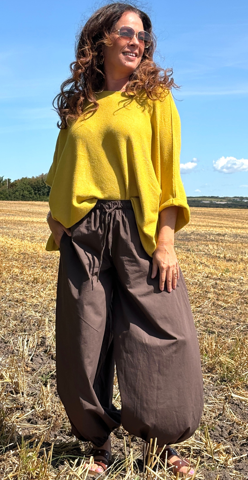 Elva strikbluse med vidde og 3/4 ærmer bamboo yellow LikeLondon