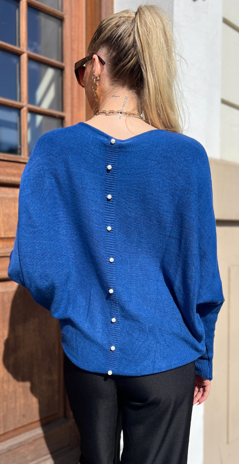 Catarine bluse med perlemorsknapper blå LikeLondon