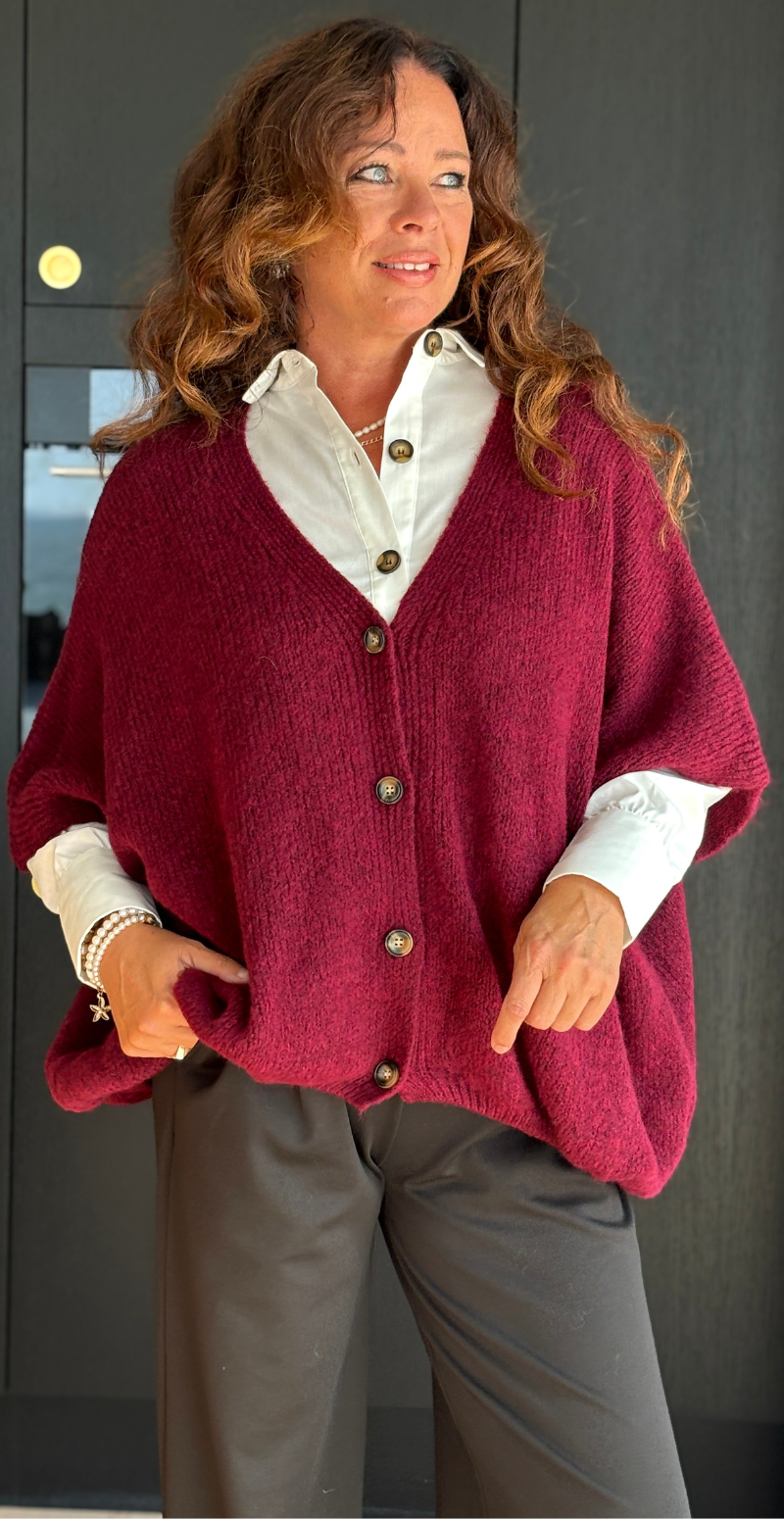 Edwina uldcardigan med korte ærmer bordeaux LikeLondon