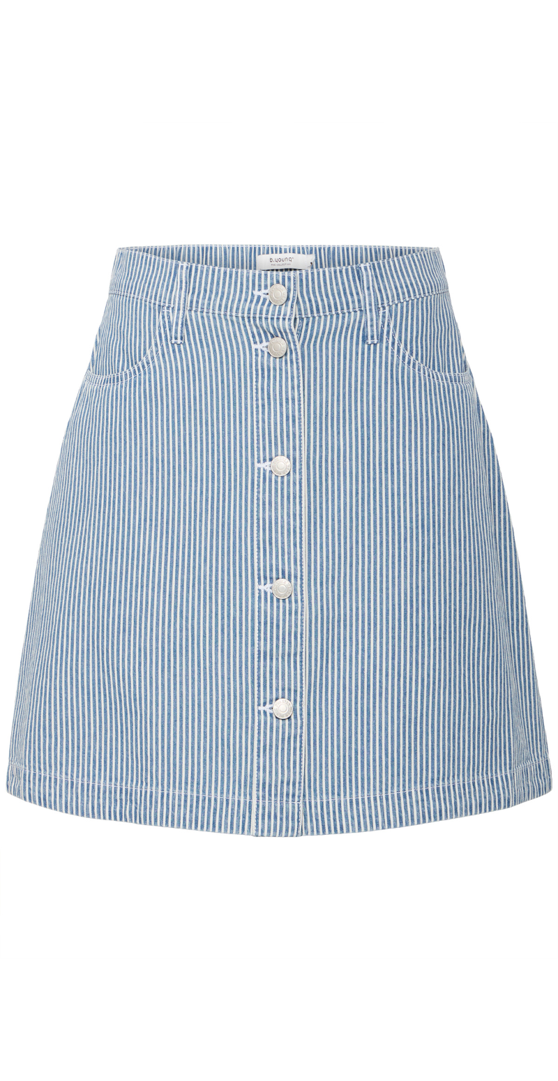 Laro gennemknappet nederdel med striber blue stripe denim B.young