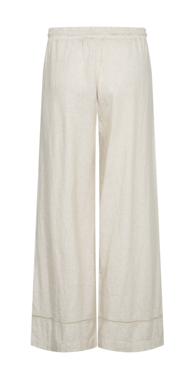 Laluna hørbukser med bindebånd og hulmønster på benet moonbeam melange Freequent