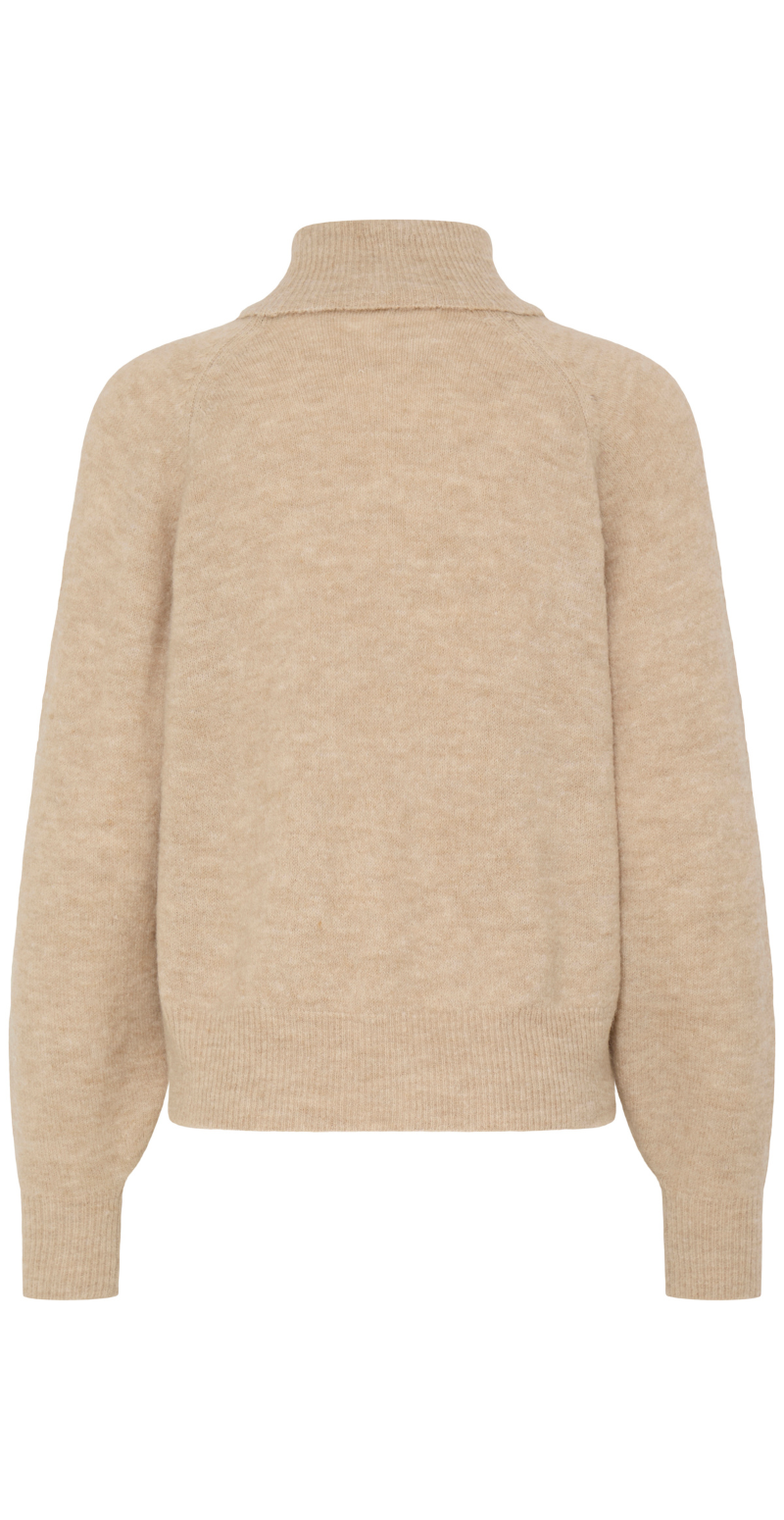 Monna strikbluse med rullekrave humus melange B.young