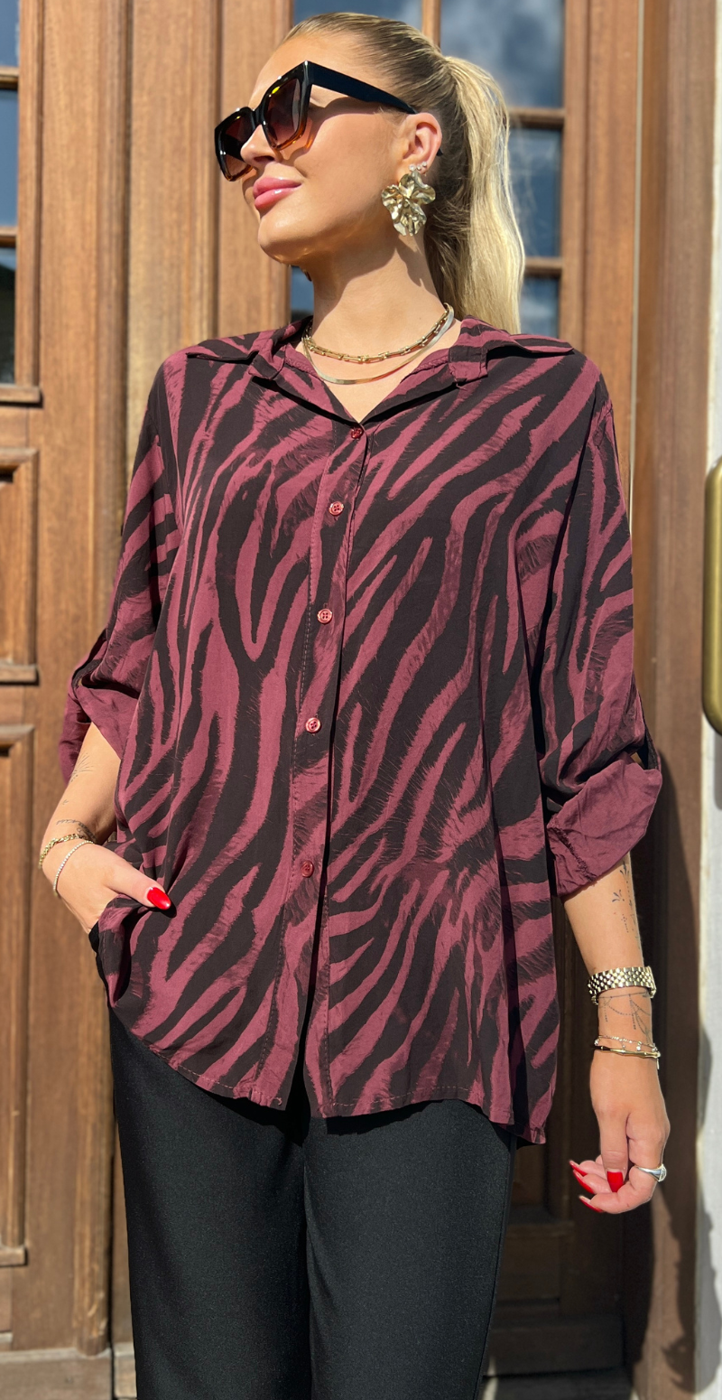 Melissa skjortebluse med zebraprint bordeaux LikeLondon