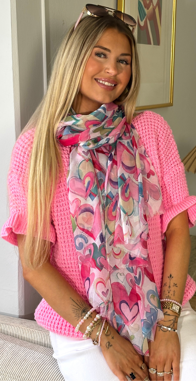 Tørklæde med hjerter i forskellige farver pink LikeLondon