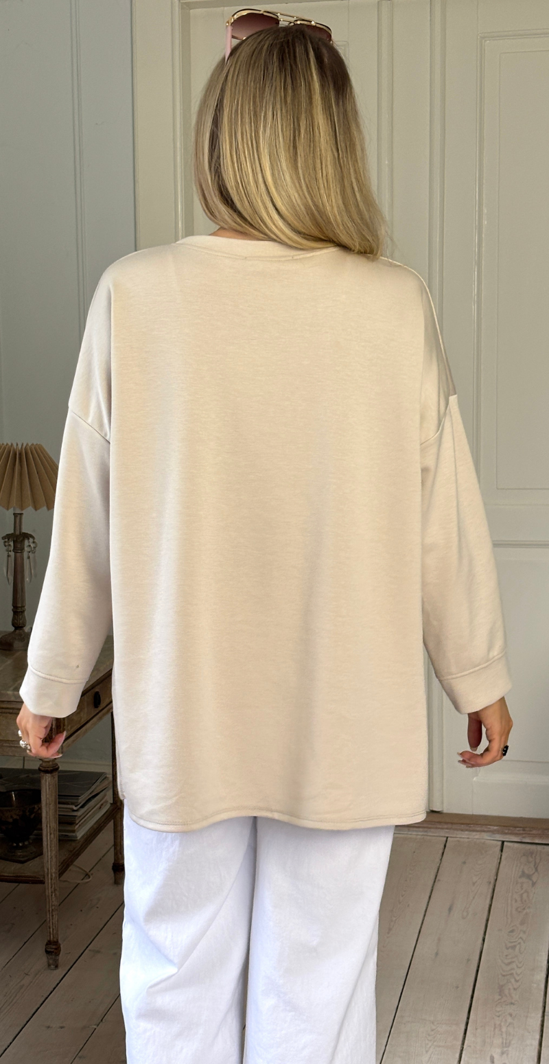 Allie sweatshirt med rund hals og "Amour" beige LikeLondon