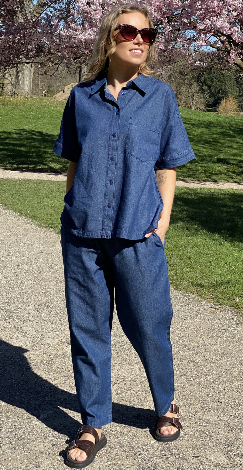 Esronda denimbluse med lomme dark blue denim Freequent